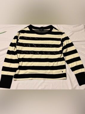 Monari Striped Black & Cream Sequil Panel Top